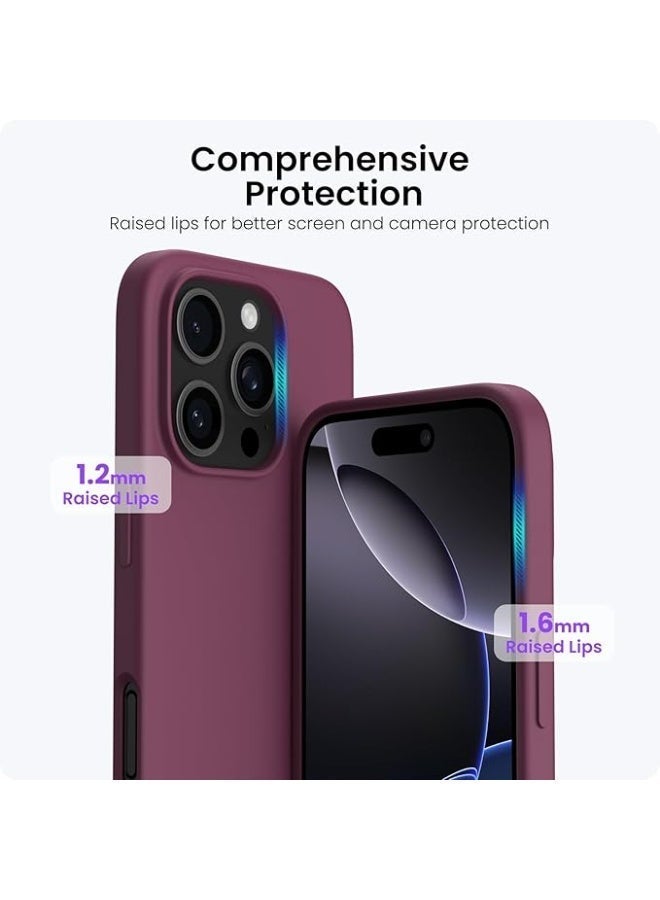 جراب متوافق مع iPhone 16 Pro Max مقاس 6.9 بوصة، جراب واقٍ رفيع من السيليكون السائل بثلاث طبقات من المطاط الهلامي الناعم المقاوم للصدمات مع بطانة من الألياف الدقيقة المضادة للخدش - أحمر نبيذي - Image 2